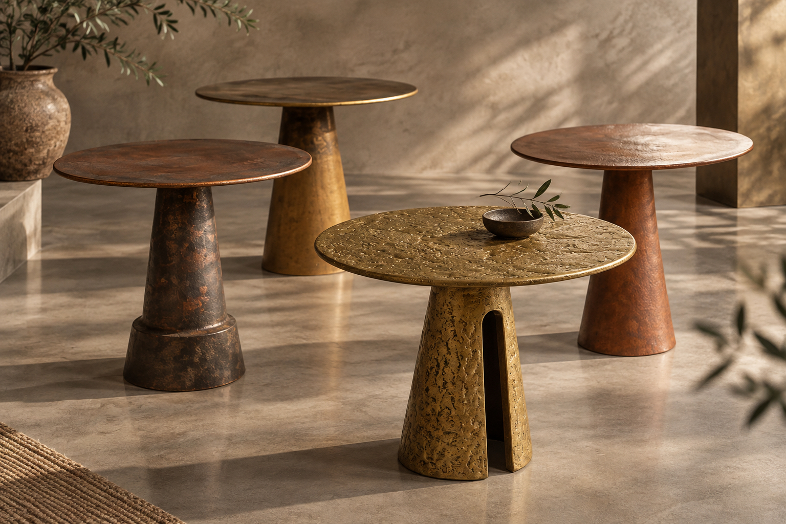 Sculptural brass furniture tables